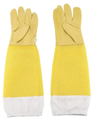 Imkerhandschoenen XL – Bienenschutz mit langen Mesh-Ärmeln, Gelb
