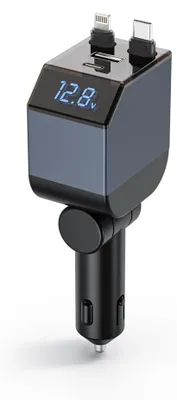 4-in-1 Auto-Schnellladegerät PD30W, einziehbare Kabel, USB-C