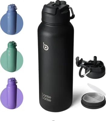 Image de Bouteille d'eau isolée avec paille 1,2 l Noir