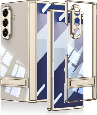 Produktbild von Hülle für Samsung Galaxy Z Fold 7 Magnetische Scharnierschutz Hartes Transparent Galvanisieren Schutzhülle mit Displayschutz und Ständer Gold