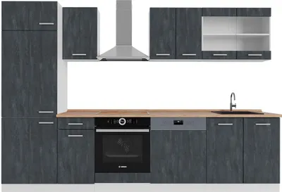 Produktbild von Küchenzeile Vicco R-Line Schwarz Beton/Weiß 300 cm AP Eiche, Model 47395