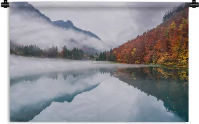 Produktbild von MuchoWow® Wandteppich Wandbehang Herbst - Nebel - Wasser - Landschaft 90x60 cm Tapisserie Dekoration Wandtuch - Wandskulpturen - Bildteppich