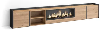 Produktbild von TV-Möbel Holzeffekt eiche schwarz 315x35x50cm Kamin mit Feuereffekt