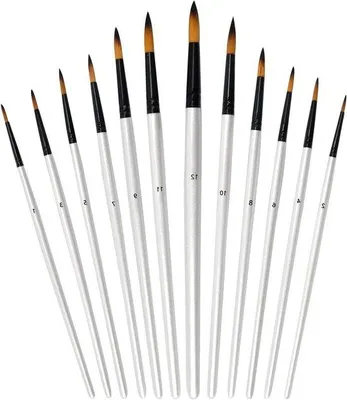 Immagine prodotto di Set di pennelli sintetici in nylon per pittura acrilica e ad acquerello, 12 pezzi, per principianti e professionisti