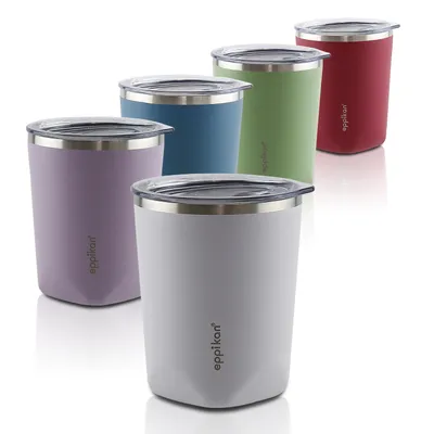 Produktbild von eppikan® eppiLungo 2022 Edelstahl Thermobecher, Isolierbecher, Kaffeetasse, Trinkbecher, Thermotasse 280ml mit Deckel, für Kaffee und Tee (Crayon Grey)