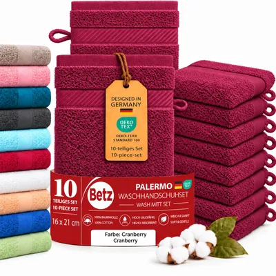 Produktbild von Betz 10 Stück Waschhandschuhe 16x21 cm PALERMO 100% Baumwolle  Farbe: cranberry