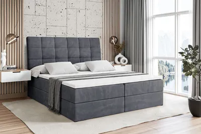 Produktbild von ALTDECOR Boxspringbett mit Matratze (20 cm hoch) und Topper (4 cm hoch), Polsterbett mit Kopfteil und Bettkasten - BRUGO - 120x200 - H3 / Dunkelgrau Samt