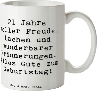 Produktbild von Mr. & Mrs. Panda Pott Spruch 21. Geburtstag Freude - Weiß - Geschenk, Becher, Jung, Alter, Kaffeetasse, Einzigartig, Teetasse, schöne tasse, Meilenstein, Trinkbecher