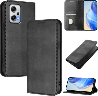 Obrázek produktu pro Pouzdro pro Xiaomi Poco X4 GT, vintage kožené pouzdro s RFID ochranou, přihrádkami na karty, stojánkem Černý