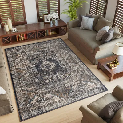 Obrázok produktu pre Koberec Obývacia izba Spálňa Krátky vlas Klasický čierno-béžový ÖKOTEX 300 x 400 cm