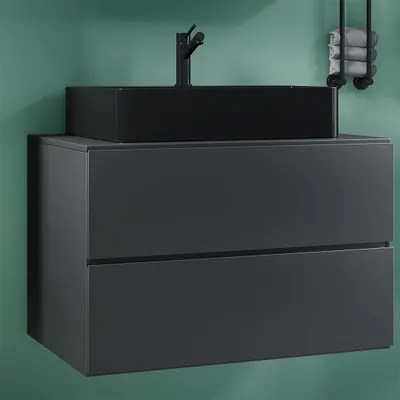 Produktbild von VCM 2-tlg. Waschplatz Waschtisch | schwarzes Waschbecken Unterschrank Breite 80 cm |  Badmöbel Set mit Schubladen | Lendas S BL