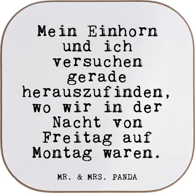 Produktbild von Mr. & Mrs. Panda Tischuntersetzer Mein Einhorn und ich... - Weiß - Geschenk, Menschen, Tischschoner, Sprüche, lustig, Realität, witzig, Untersetzer für Gläser, Coaster