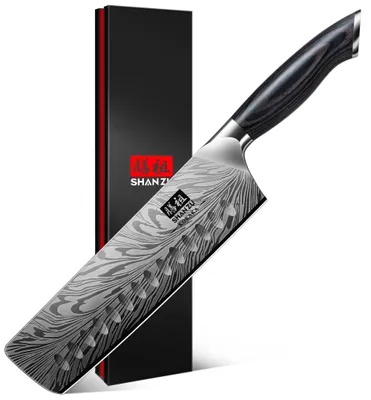Produktbild von SHAN ZU Küchenmesser aus Pulverstahl, 18 cm Japanisches Nakiri-Messer, Kohlensto