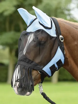 Immagine prodotto di BUSSE Maschera per mosca Copri mosca a frange Protezione insetti repellente Azzurro/Nero WB