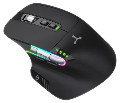 Zdjęcie produktu dla Mysz bezprzewodowa Triadin NEREID, ergonomiczna, 3200 DPI, Bluetooth + 2400 MHz, z podświetleniem RGB, czarna, z bocznym scrollowaniem i podwójnym połączeniem