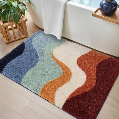 Image de Tapis de bain 50 x 80 cm, antidérapant, doux, absorbant, lavable, adapté à la douche et à la baignoire, multicolore