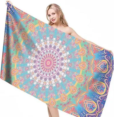 Imagen del producto de Toalla de playa de microfibra Unyqoos® XXL, 160 x 80 cm, 12% poliéster/88% poliamida – de secado rápido, repelente a la arena, ligera, diseño mandala bohemio, ideal para viajes