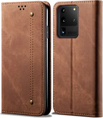 Produktbild von Galaxy S20 Ultra Hülle, LaimTop Denim Leder Brieftasche Magnetverschluss Flip Bookstyle Schutzhülle mit Standfunktion für Samsung Galaxy S20 Ultra Samsung Galaxy S20 Ultra Braun
