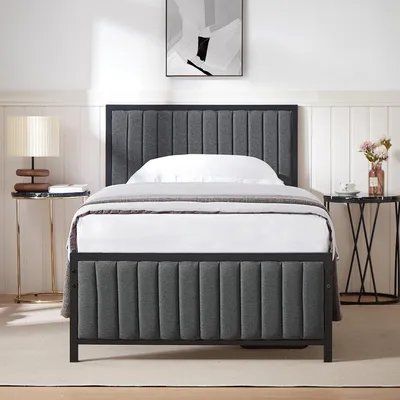 Productafbeelding van VECELO bedframe, 90 x 200 cm, eenpersoonsbed met gestoffeerd hoofdeinde en voeteneinde