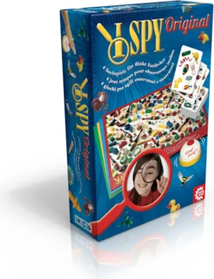 A product box for the I Spy Original card game, shown at an angle with a shadow. The box features colorful illustrations and text.