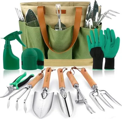 Produktbild von Famanu Gartenwerkzeugset 10-teilig mit robusten Edelstahlköpfen - grün