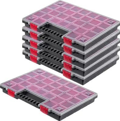Immagine prodotto di Organizzatore di utensili, Plastica robusta, 28,7 x 18,6 x 5 cm, Adatto a vari utensili, 21 cassetti, Coperchio trasparente