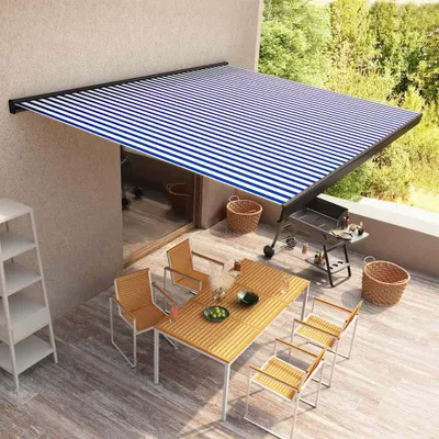 Obrázek produktu pro vidaXL Kazetová markýza s motorem 400x300 cm Modrá a bílá