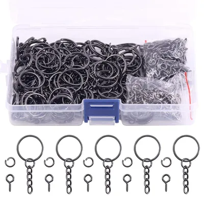 Schlüsselring-Set 450-tlg. mit Kette, 20 mm, schwarz