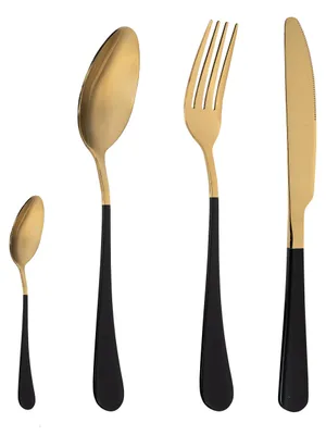 Produktbild von 24-teiliges Besteckset für 6 Personen, in Gold und Schwarz