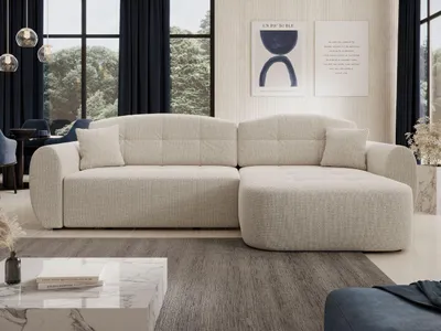 Produktbild von GrainGold Ecksofa L-Form Avessio - Ecksofa mit Schlaffunktion, Bettkasten - Moderne Ecksofa, Wohnzimmer Sofa - Eckcouch mit Chenillestoff - Beige (Misterio 03)