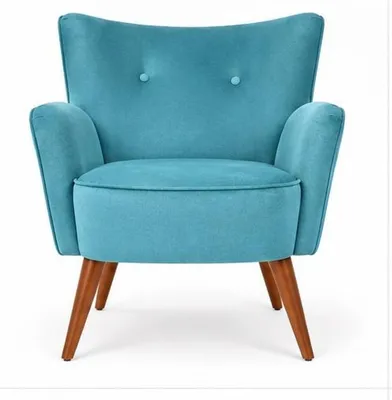 Produktbild von Sessel Blau Stoff Polsterstuhl Holzbeine Retro Design Wohnbereich