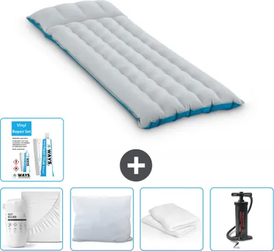 Produktbild von Intex Campingmatte – 1 Person – 67 x 184 x 17 cm – Blau – im Lieferumfang enthalten Spannbettuch - Küssen - Pumpe - Reperaturset en Kissenschutz
