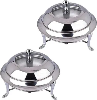 Produktbild von Famanu Warmhaltedose Set - Buffetbehälter mit Deckel - 28 cm Durchmesser - Silber