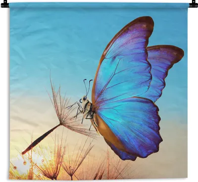 Produktbild von MuchoWow® Wandteppich Wandbehang Schmetterling - Löwenzahn - Blau 60x60 cm Tapisserie Dekoration Wandtuch - Dekorationen - Wand Decke