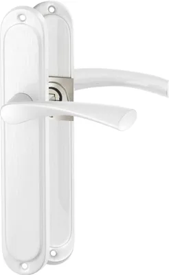 A white door handle set with a silver lock mechanism.