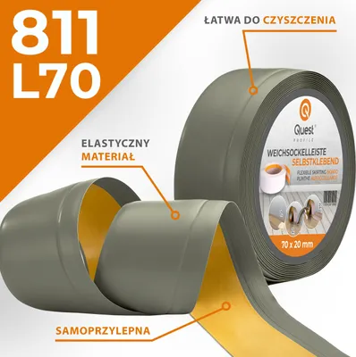 Zdjęcie produktu dla QUEST Listwa przypodłogowa PCV 70x20mm, 20m, samoprzylepna elastyczna, miękka listwa podłogowa, cokołowa, oliwkowy