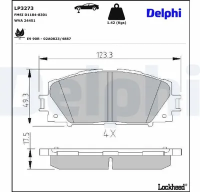 Produktbild von DELPHI Bremsbeläge Satz Vorne Bremsklötze für TOYOTA PRIUS (ZVW3) LP3273