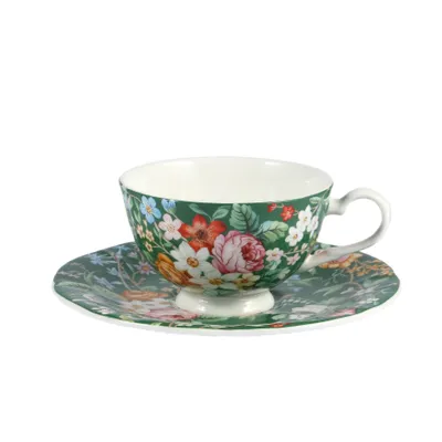 Produktbild von Porzellan Kaffee-/Tee-Tasse mit Untertasse 185 ml - Porzellanbecher / Teetasse