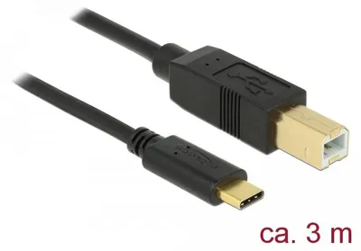 Produktbild von DeLOCK 83666, 3 m, USB C, USB B, USB 2.0, 0,48 Gbit/s, Schwarz