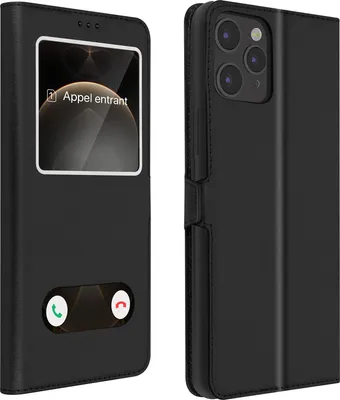 Image de Avizar, Apple iPhone 12 / 12 Pro Etui à rabat double fenêtre & fonction stand, Noir