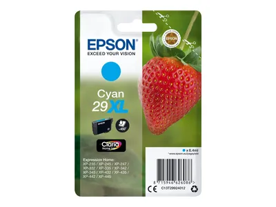 Produktbild von Epson Strawberry Singlepack Cyan 29XL Claria Home Ink, High (L) Yield, Cyan, 6,4 ml, 1 Stück(e), 450 Seiten, Einzelpackung