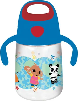 Produktbild von STOR 370 ml Bing Pop-Up-Reisebecher aus Kunststoff für Kinder mit einfach zu verwendender Düse und Griffen, um versehentliches Verschütten zu vermeiden.