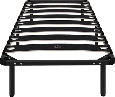 Image de Cadre de lit 90 x 190 cm, lit simple avec sommier š€ lattes en bois massif et pied, avec rangement au-dessous, noir