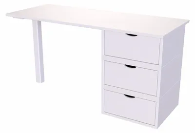Productafbeelding van Bureau van massief hout met 3 lades, kubusvormig - Wit