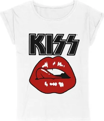 Produktbild von Kiss T-Shirt Damen Lips weiß Band-Merch, Bands 100% Baumwolle S
