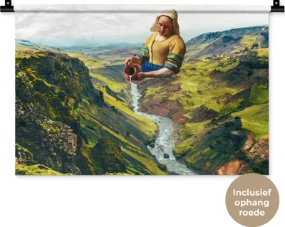 Produktbild von MuchoWow® Wandteppich Wandbehang Milchmädchen - Wasser - Kunst 60x40 cm Tapisserie Dekoration Wandtuch - Wanddekorationen