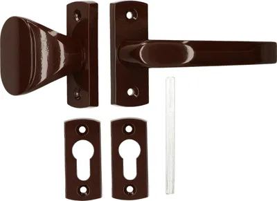 Zdjęcie produktu dla KOTARBAU zestaw klamka 125mm + galka 65mm brazowa z rozetami do silowników profilowych do bram i furtek