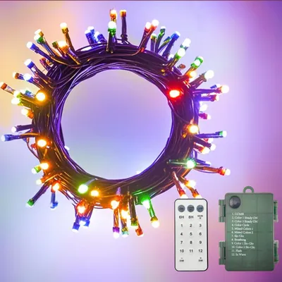 LED-Lichterkette, 200 LEDs, Batteriebetrieb, Fernbedienung, Farbwechsel, 10,5 m