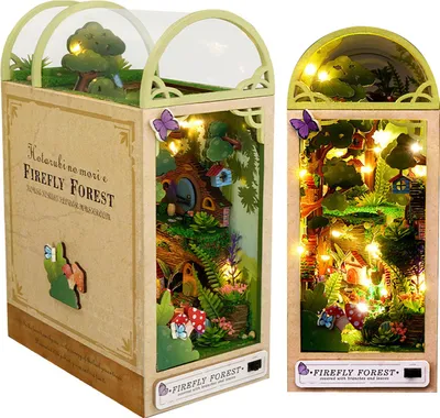 Obrázek produktu pro OKWISH DIY Book Nook sada – 3D puzzle dřevěný domeček v miniatuře s nábytkem a LED světlem, originální dekorace do knihovny