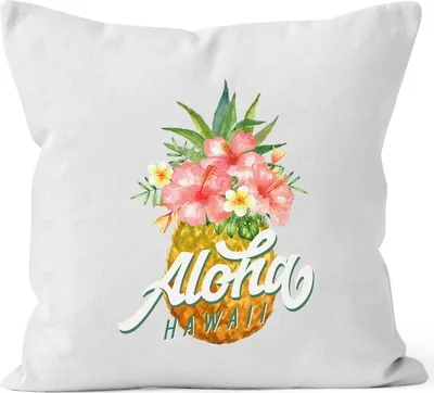 Produktbild von Kissenbezug Ananas Aloha Hawaii Blumen Pineapple Tropical Summer Jungle Paradise Hummingbird Kissen-Hülle Deko-Kissen quadratisch Baumwolle Autiga® weiß unisize